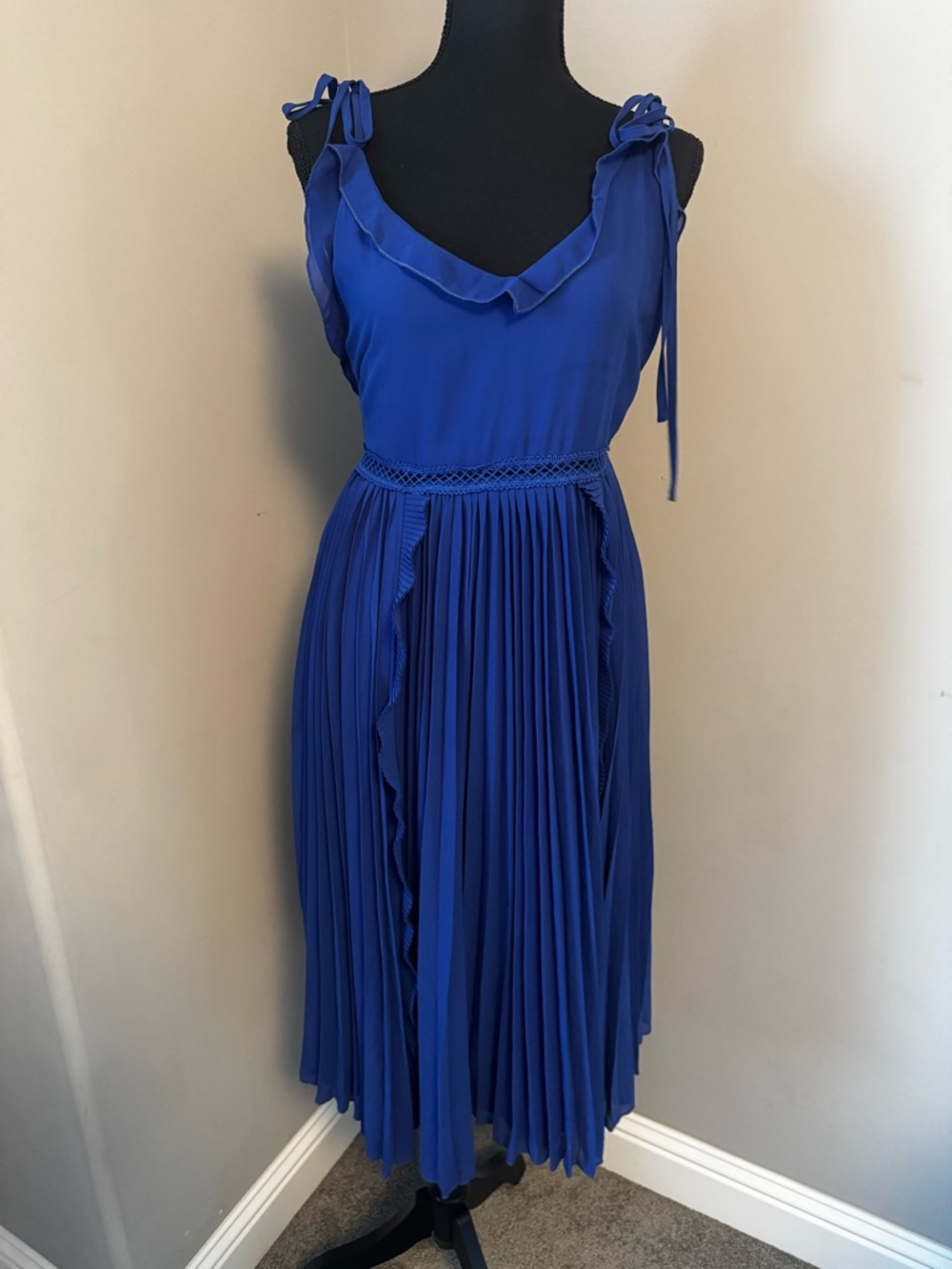 Lulu's Cobalt Blue Ruffled Pleated Midi Dress
